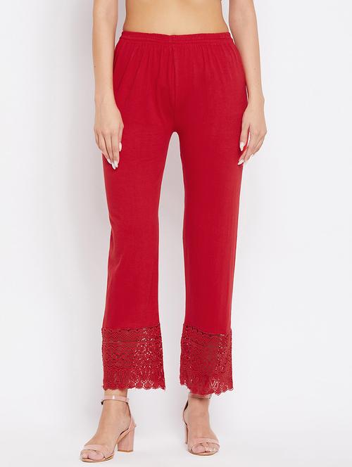 red lace detailed mid rise trouser - 17980650 -  Standard Image - 0