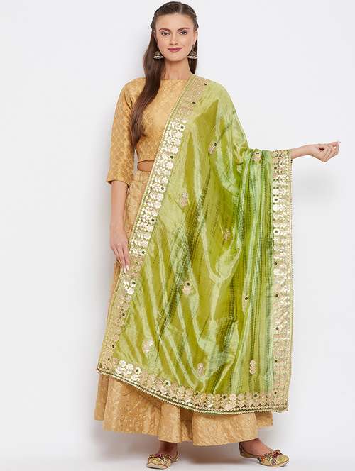 green silk blend dupatta - 17980669 -  Standard Image - 0