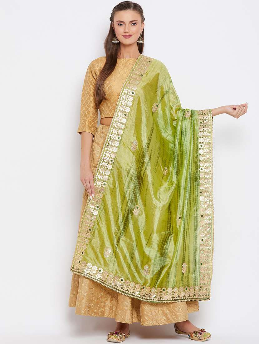 green silk blend dupatta
