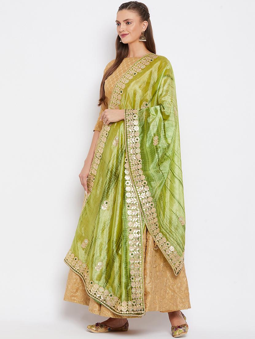 green silk blend dupatta - 17980669 - Standard Image - 1