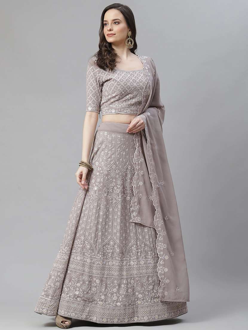 grey poly georgette aline lehenga - 17982636 - Standard Image - 1