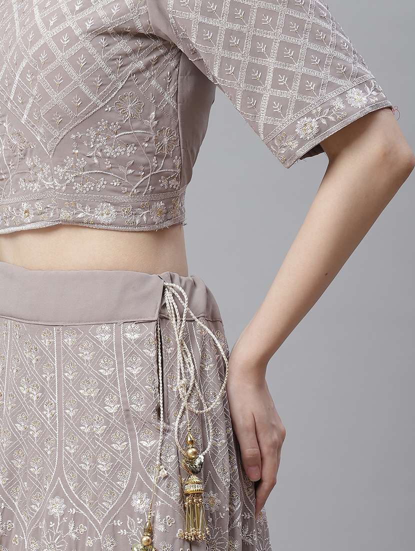 grey poly georgette aline lehenga - 17982636 - Standard Image - 4