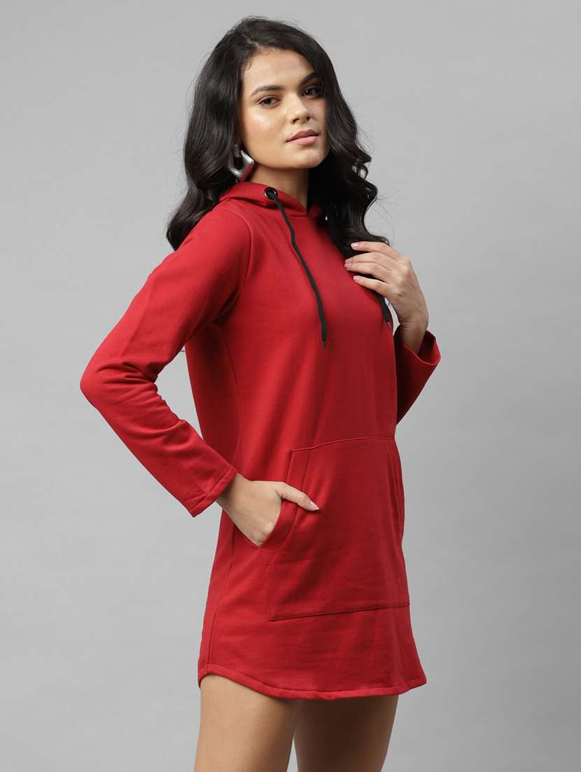 women long sleeved solid hoodies a-line dress - 17982824 -  Standard Image - 1