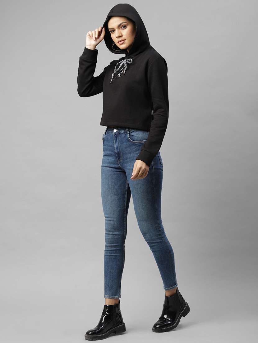 women long sleeved solid hoodies sweatshirt - 17982832 -  Standard Image - 4