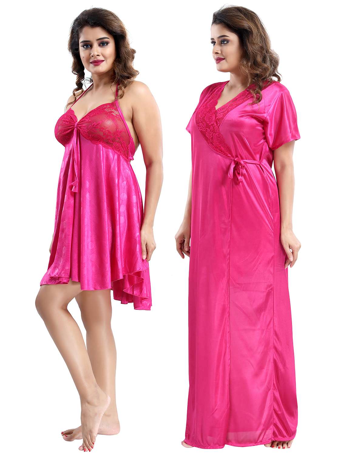 pink solid sleepwear robe set