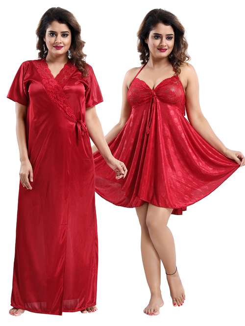 red solid sleepwear robe set - 17983084 -  Standard Image - 0