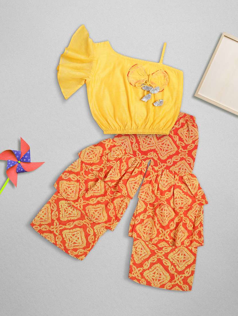 yellow printed regular suit set