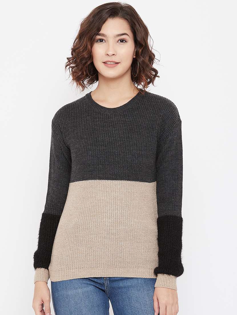 round neck color block pullover