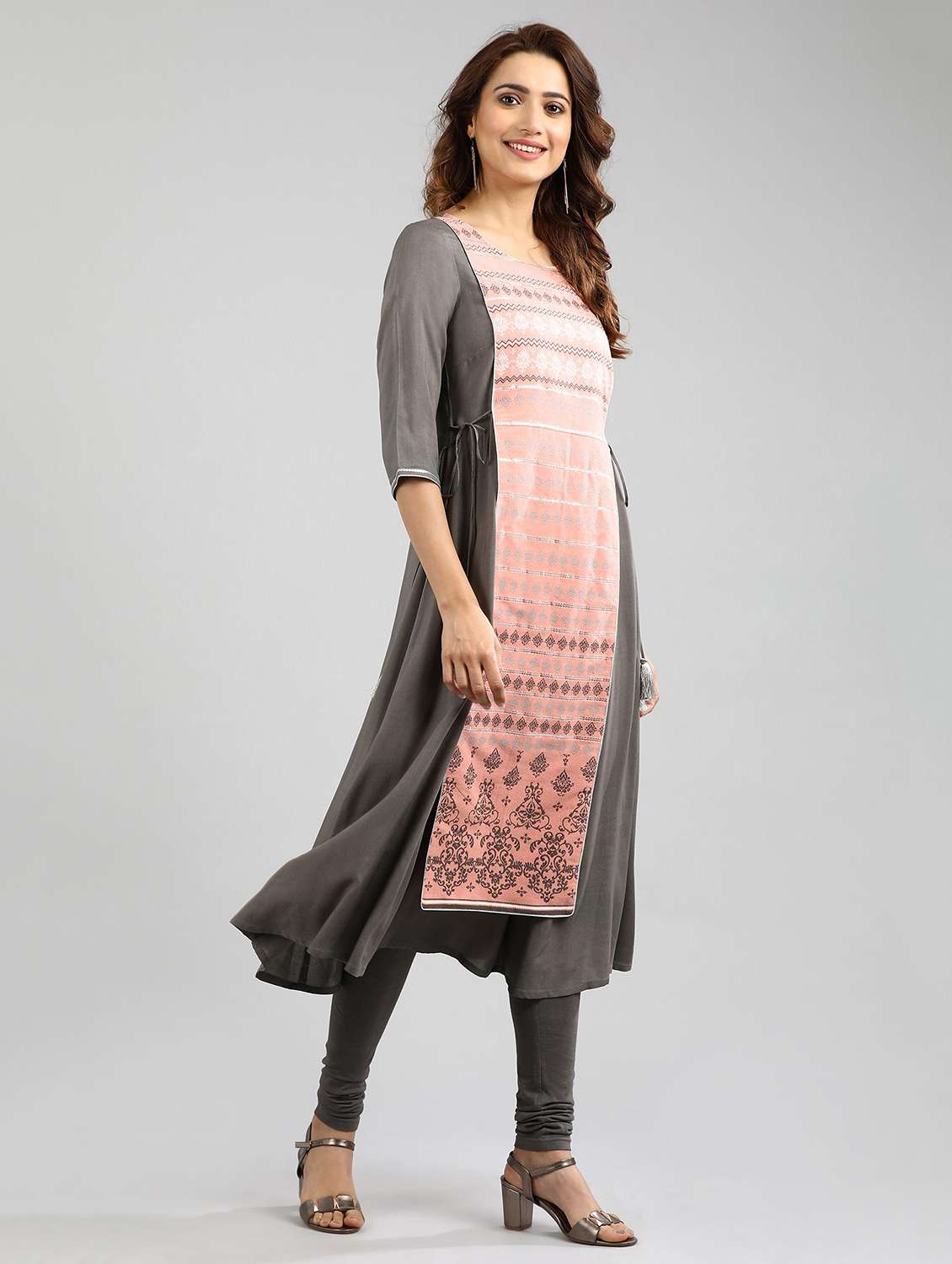 grey printed a-line kurta