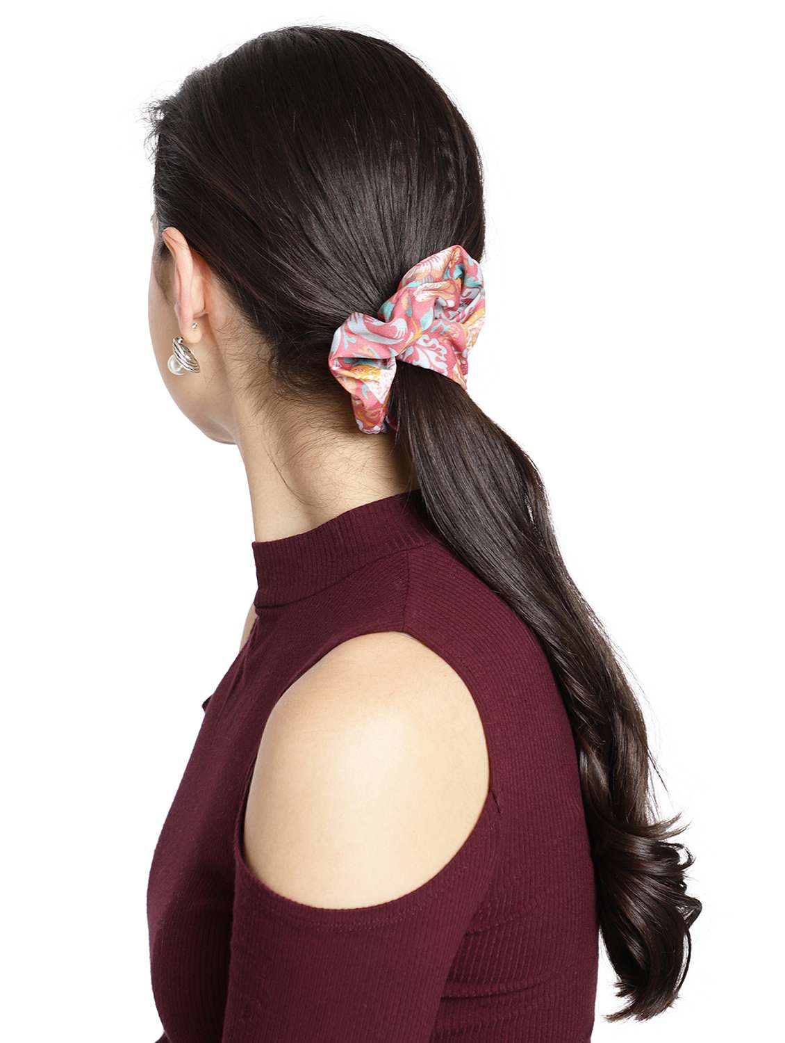Pink Printed Viscose Headband And Scrunchy Combo Pack