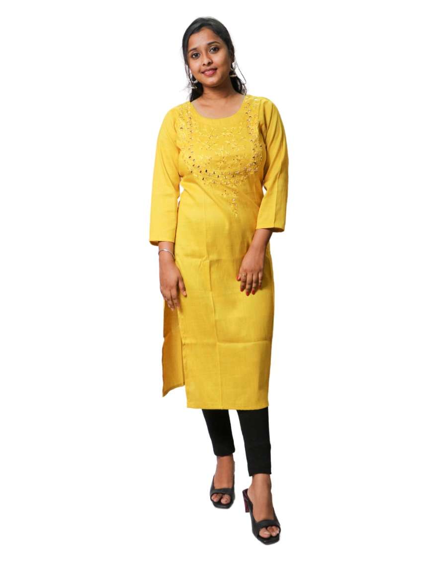 yellow rayon kurti - 17988113 -  Standard Image - 1