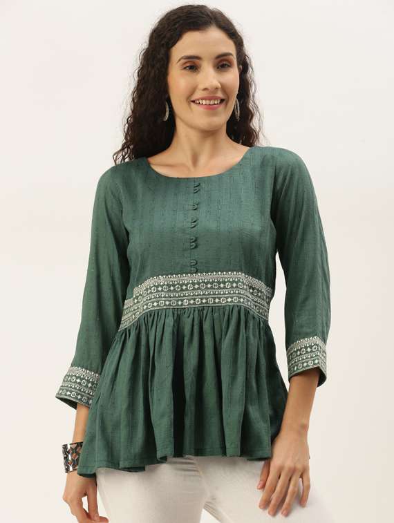 round neck printed peplum top - 17995065 -  Zoom Image - 0