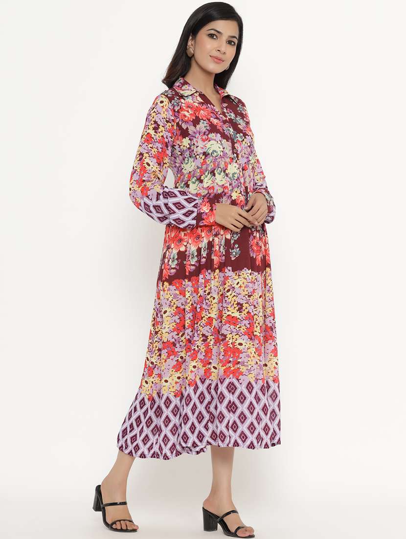multi colored viscose aline ethnic dress - 17995640 -  Standard Image - 1
