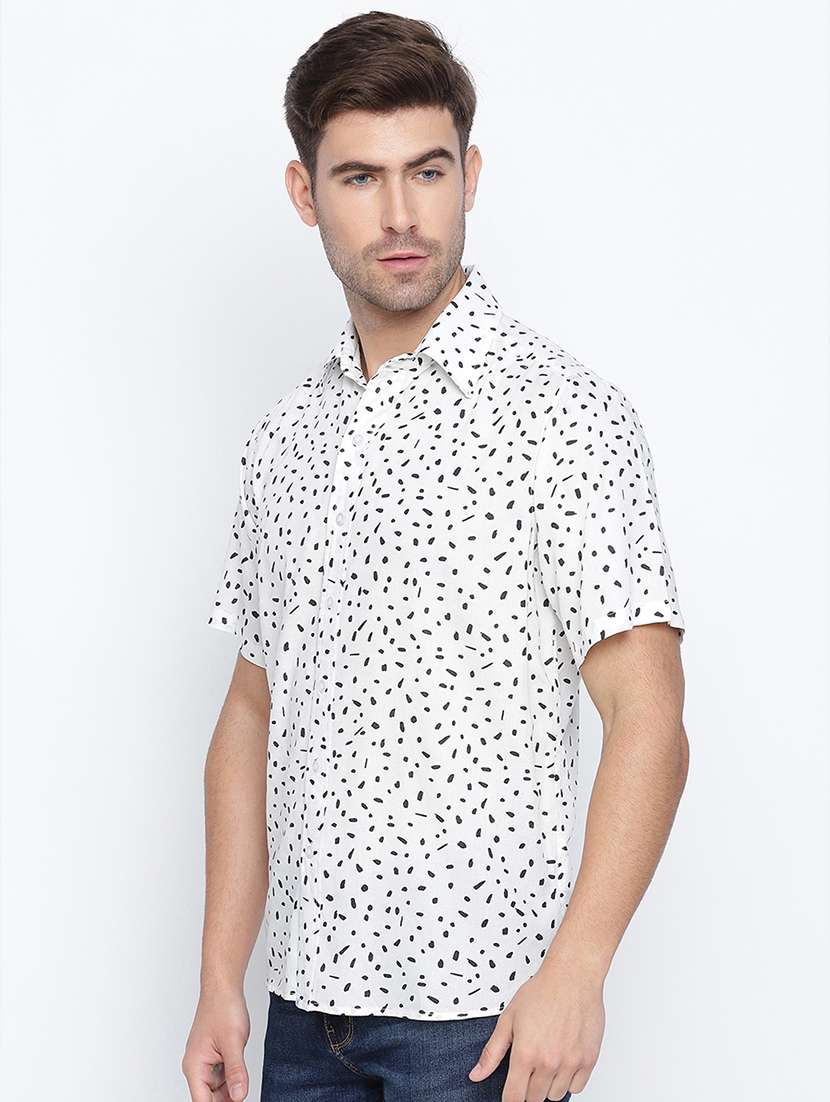 mens micro print casual shirt - 17996642 - Standard Image - 1