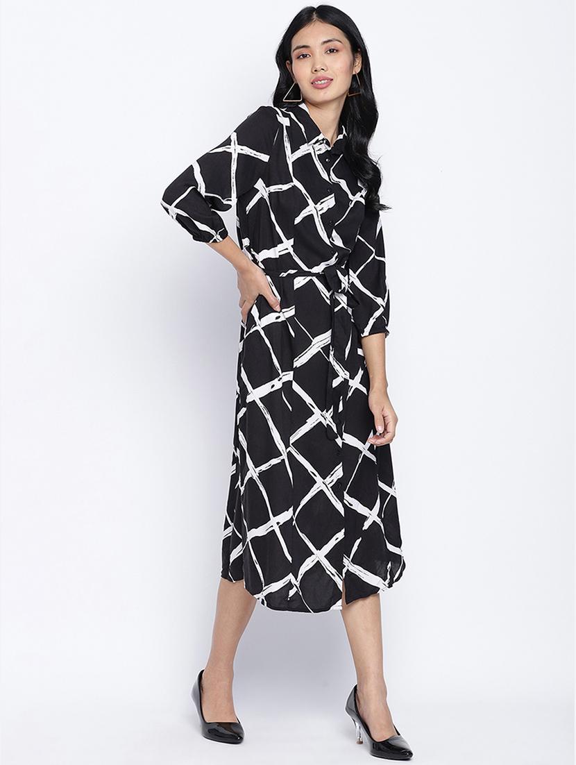 tie front printed a-line dress - 17996864 - Standard Image - 1