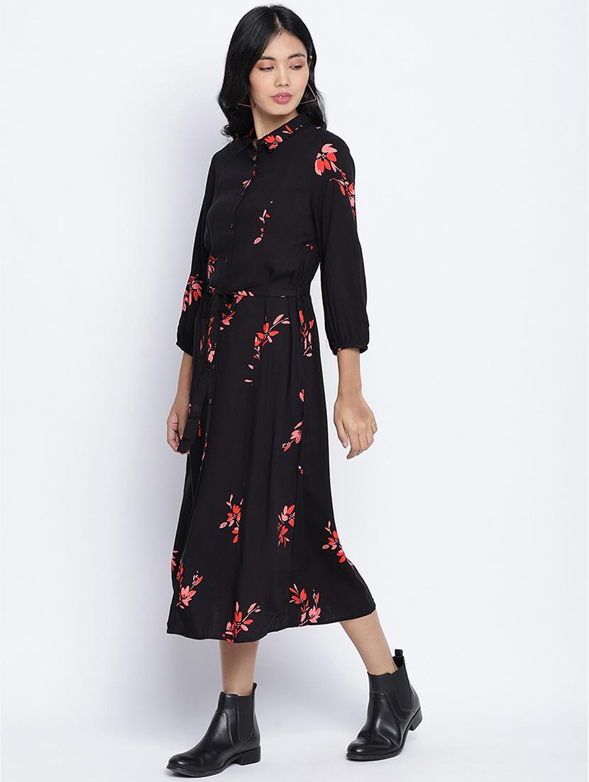 tie front floral a-line dress - 17996866 - Standard Image - 1