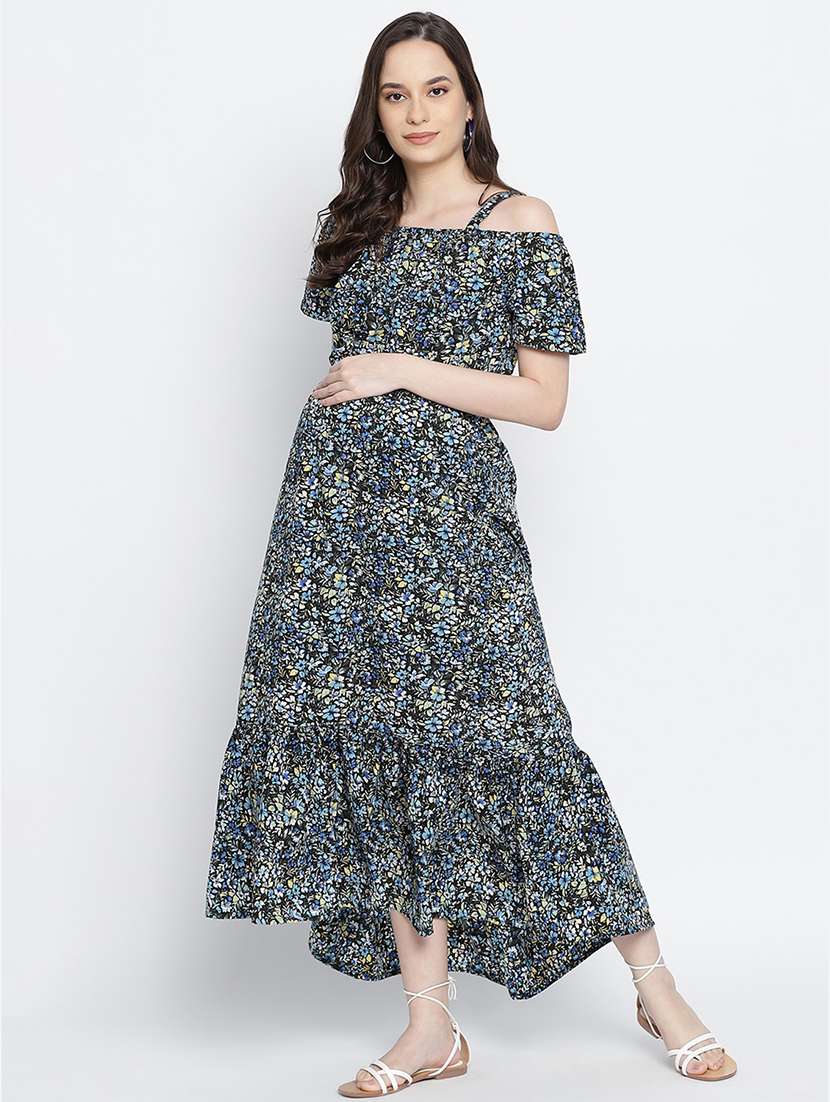 cold shoulder printed maternity wear dress