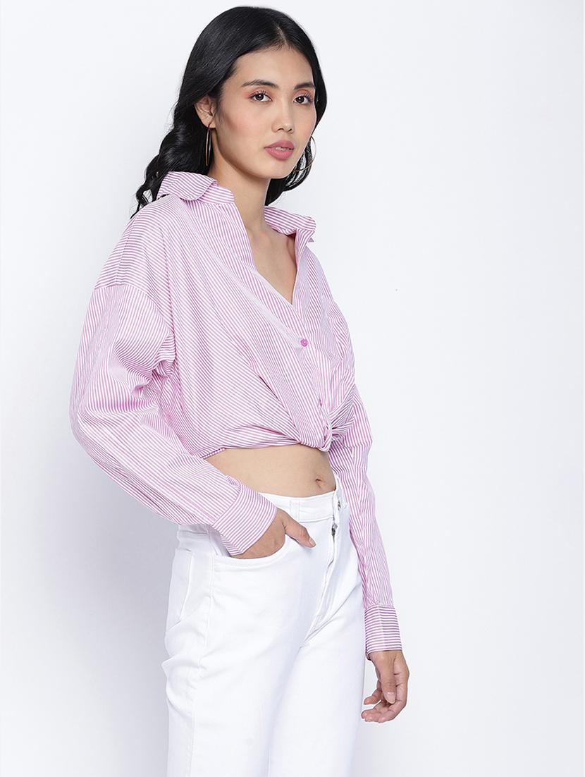 long sleeved striped crop shirt - 17996878 - Standard Image - 1