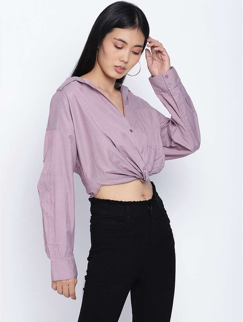 long sleeved striped crop shirt - 17996879 -  Standard Image - 1