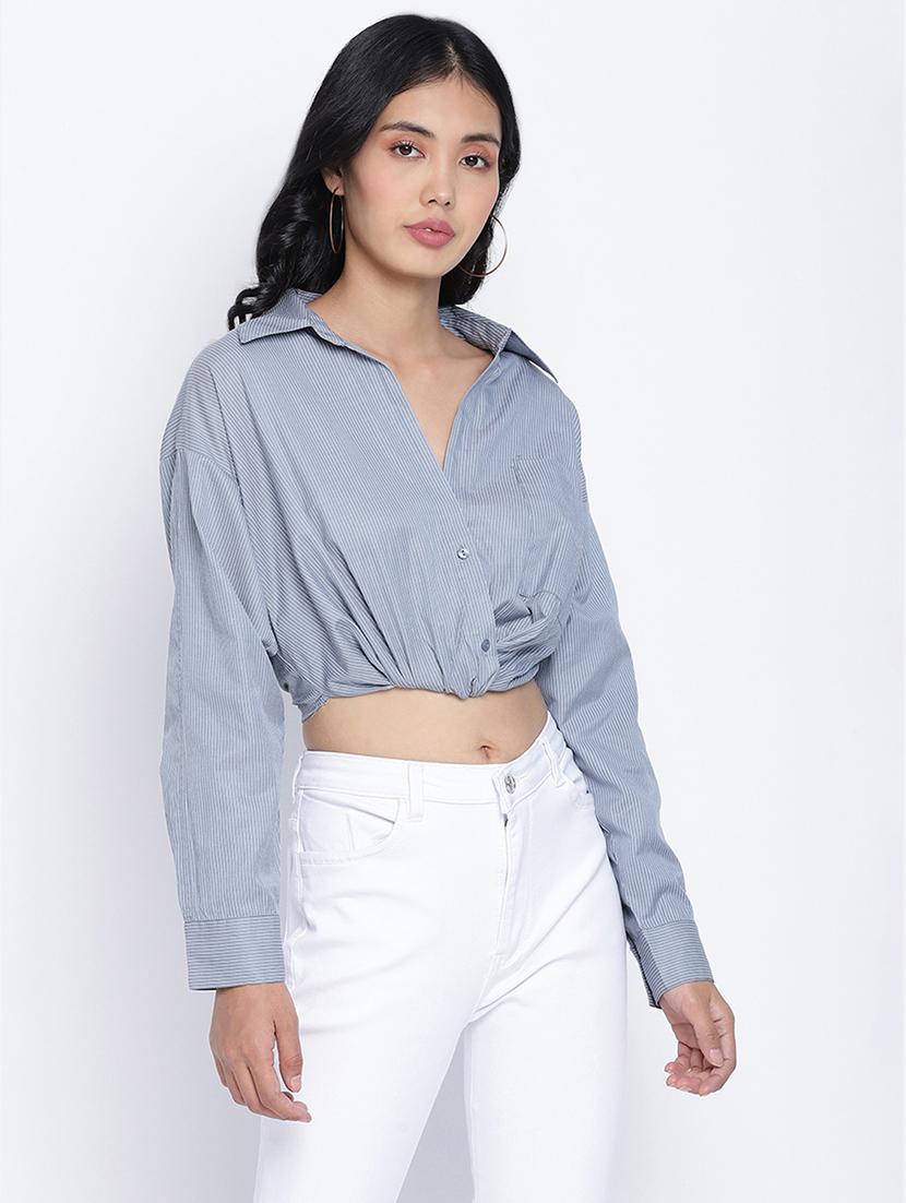 long sleeved striped crop shirt - 17996880 - Standard Image - 1
