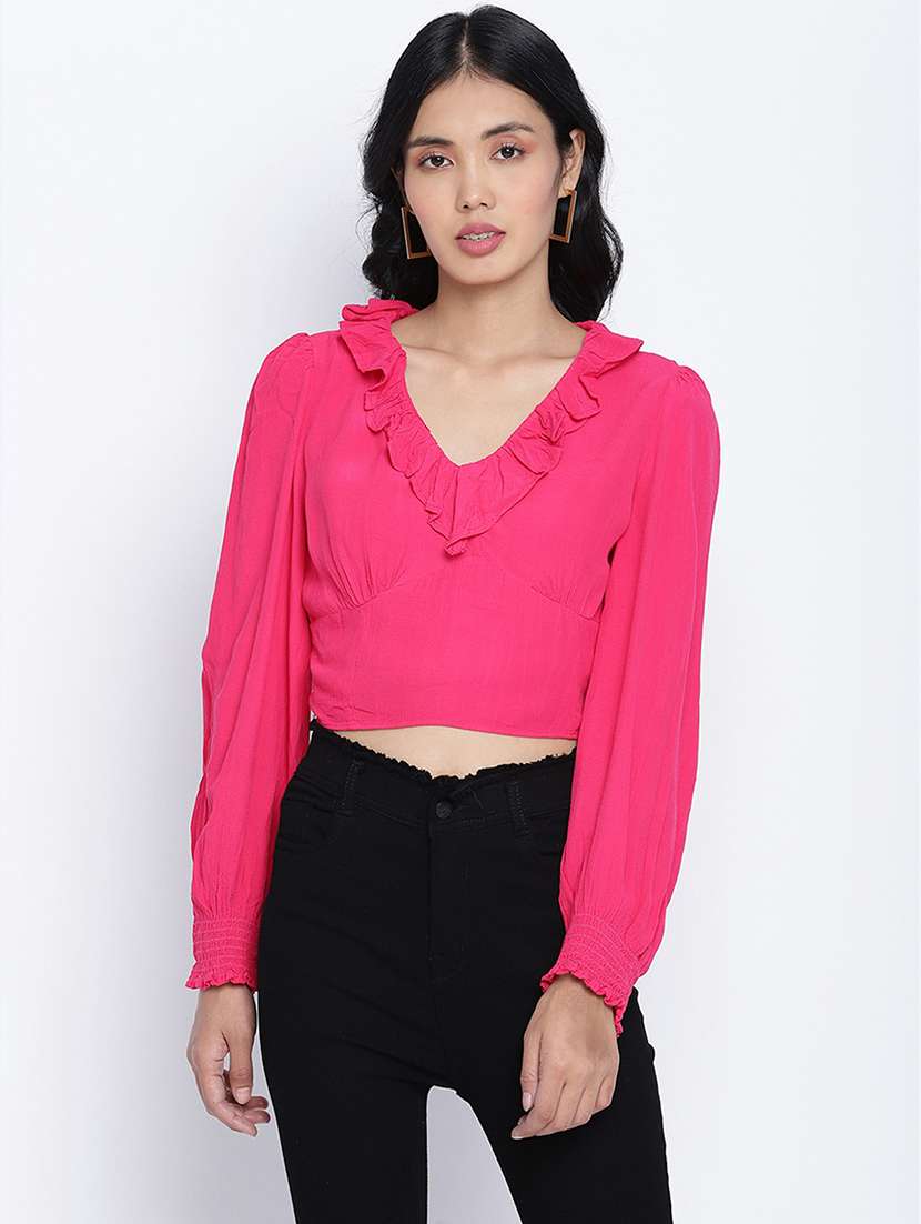 women's crop v neck top