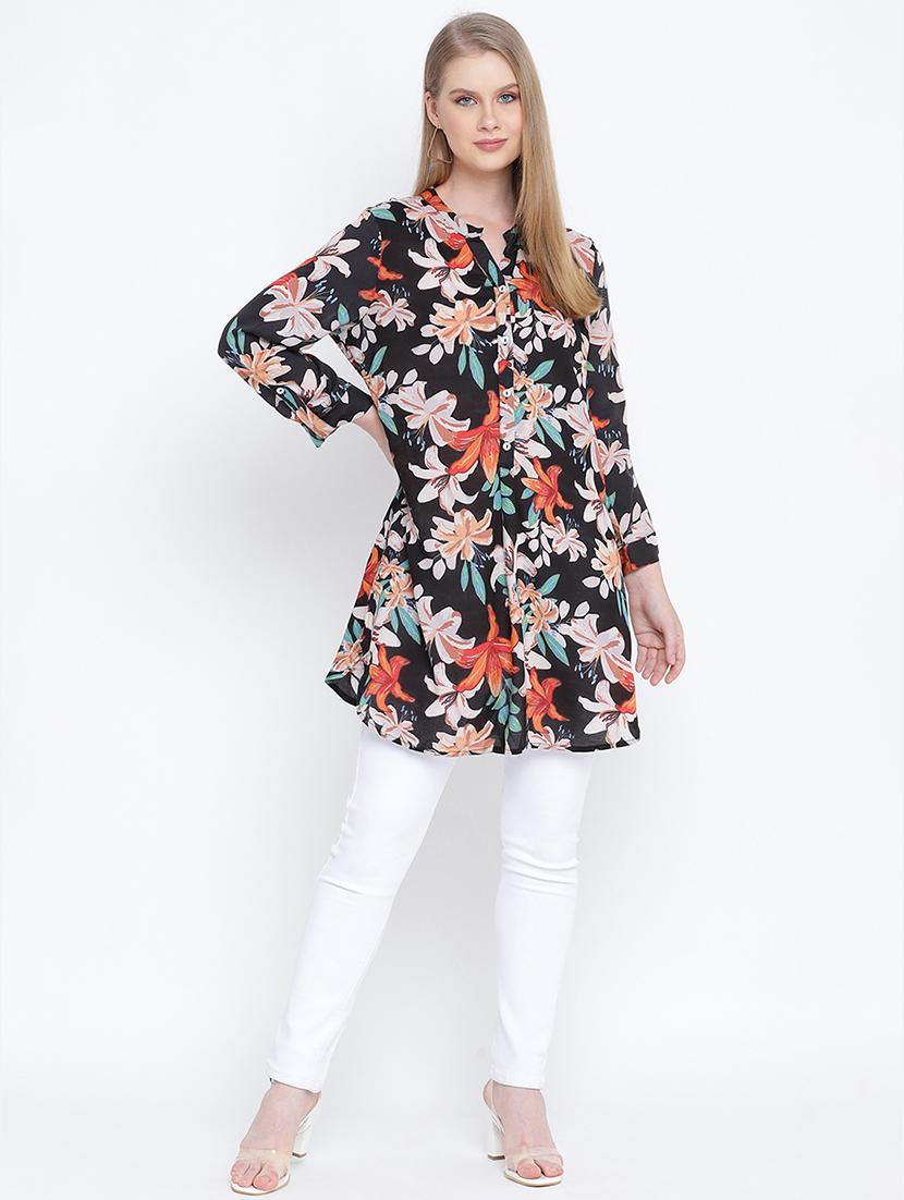 mandarin neck printed tunic - 17996901 - Standard Image - 1
