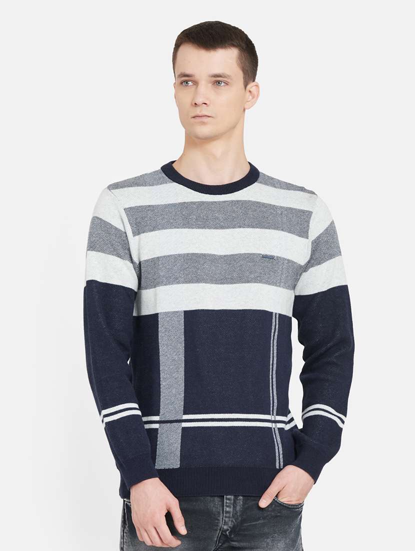 navy blue color block pullover