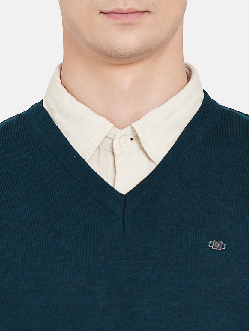 teal blue solid pullover - 17997342 - Standard Image - 4