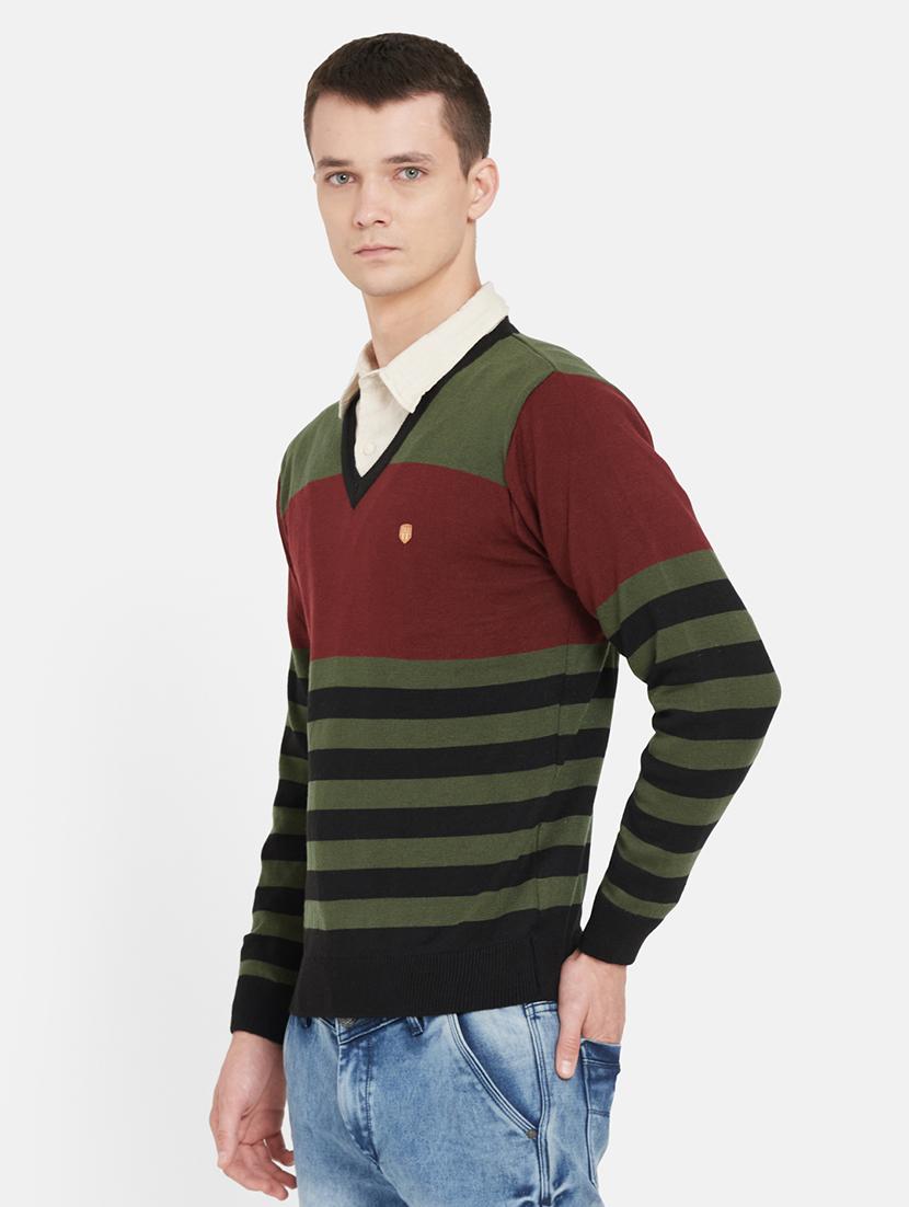 olive green striped pullover - 17997355 - Standard Image - 1