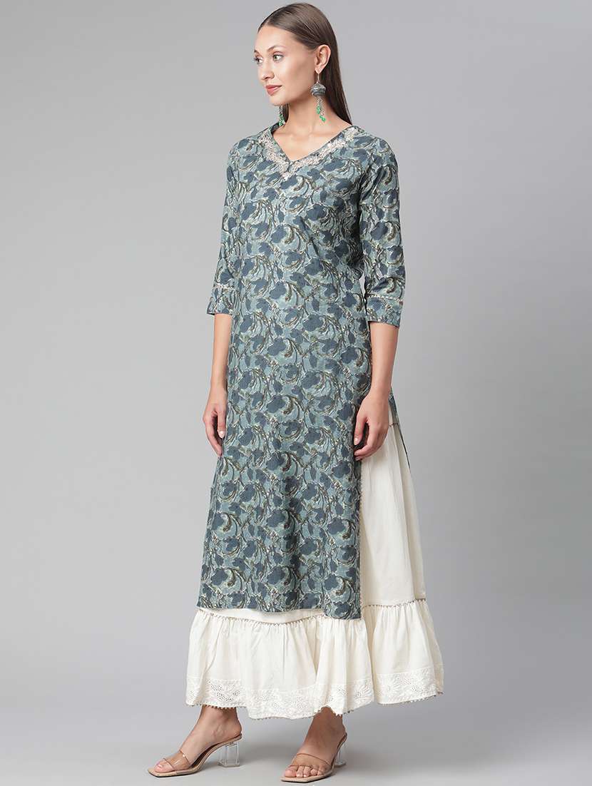 blue cotton kurta skirt  set - 17997474 -  Standard Image - 1