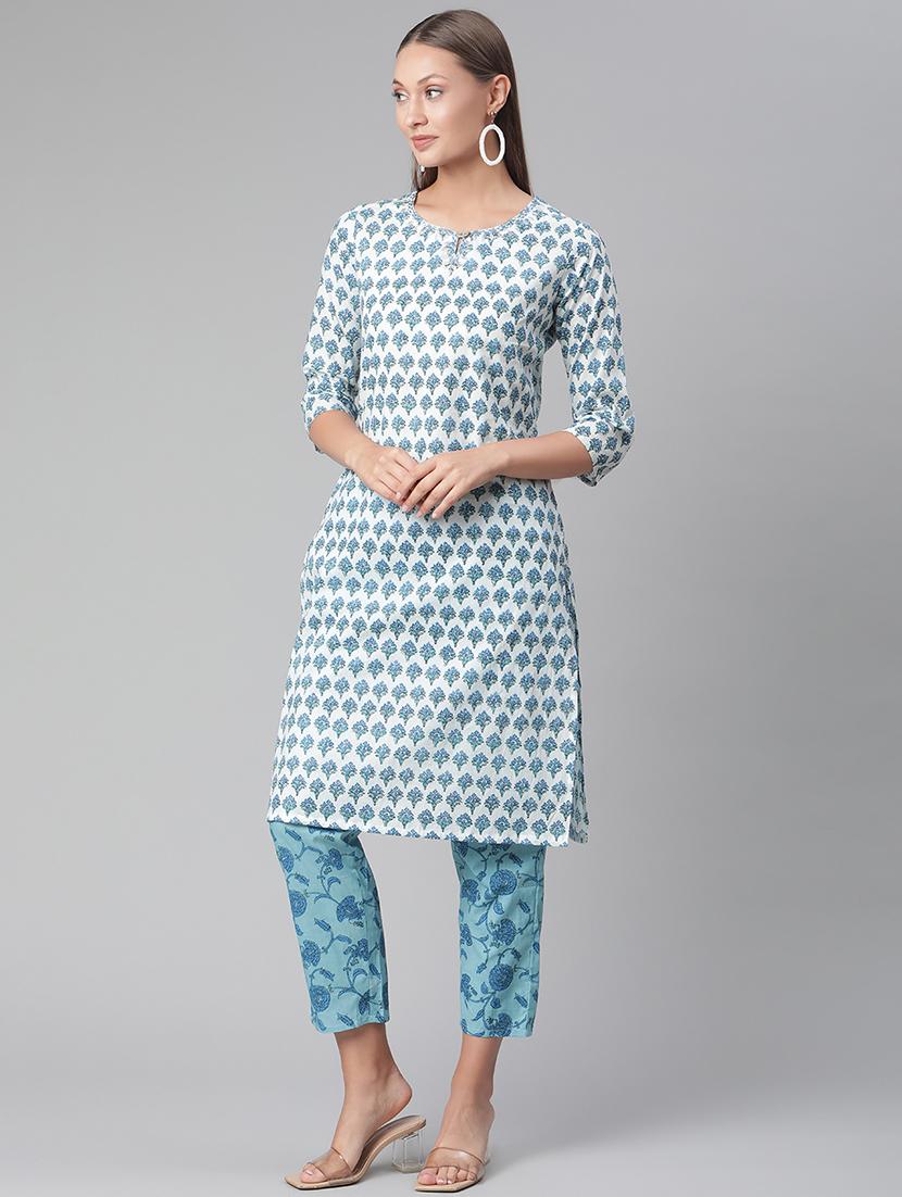white cotton kurta pant set - 17997480 - Standard Image - 1