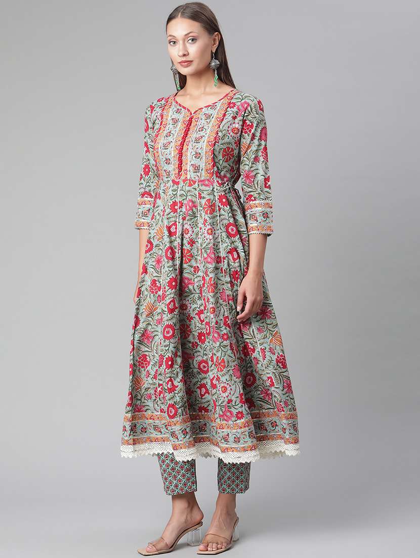 women three quarter sleeve kurta pant with dupatta set - 17997481 -  Standard Image - 1