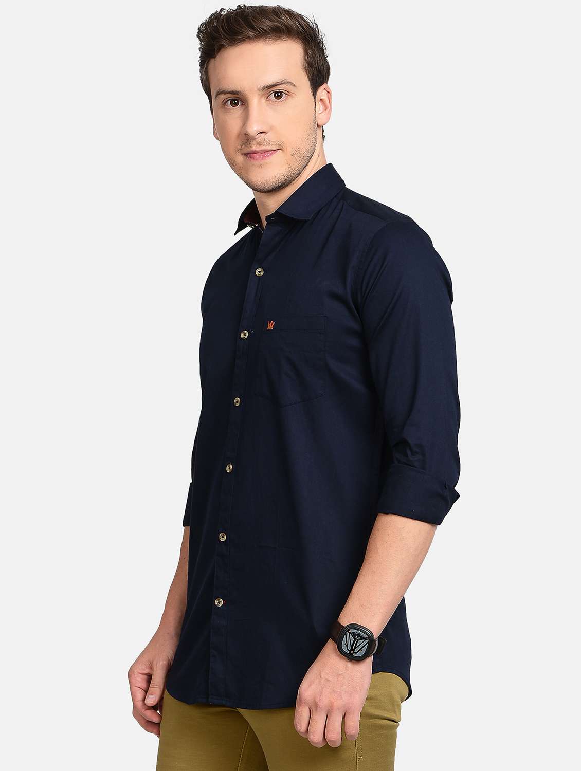 navy blue solid casual shirt - 17997817 -  Standard Image - 1