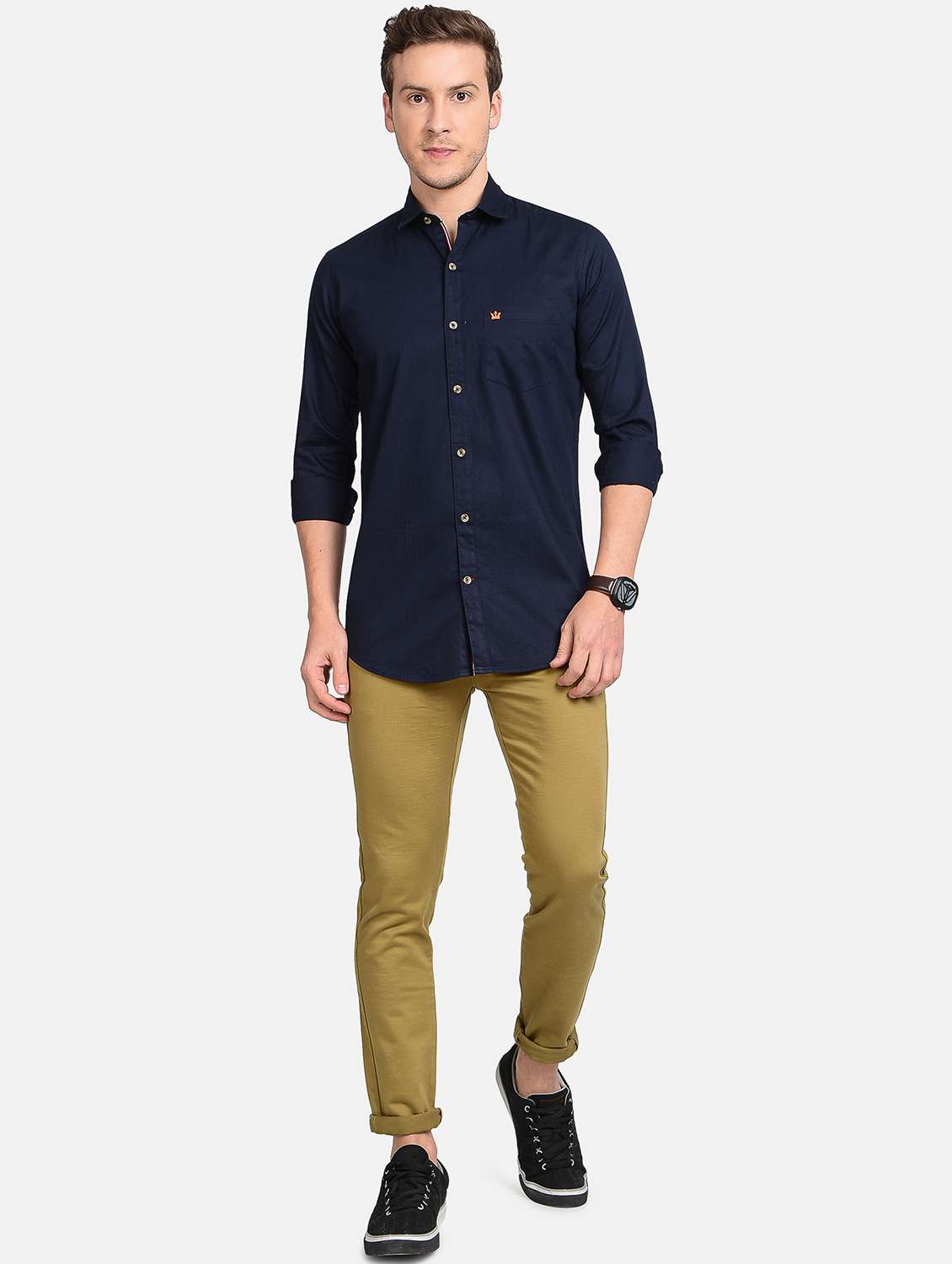 navy blue solid casual shirt - 17997817 -  Standard Image - 4