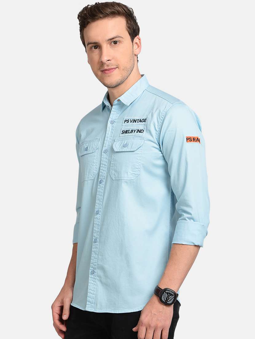 light blue printed casual shirt - 17997822 - Standard Image - 1