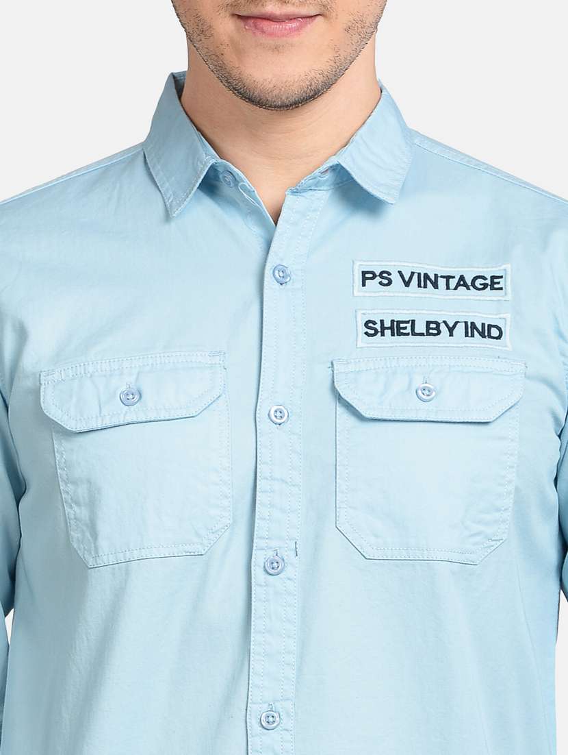 light blue printed casual shirt - 17997822 - Standard Image - 4