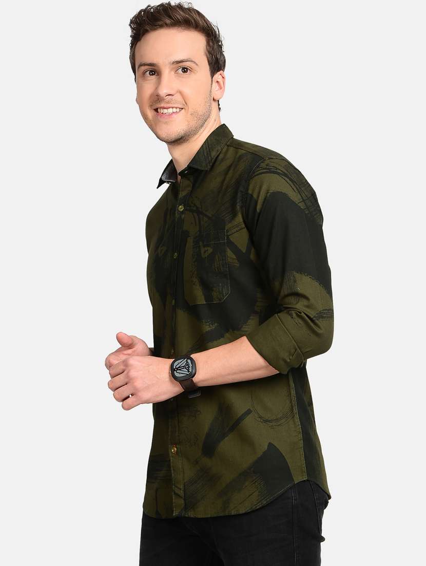 olive green printed casual shirt - 17997826 -  Standard Image - 1