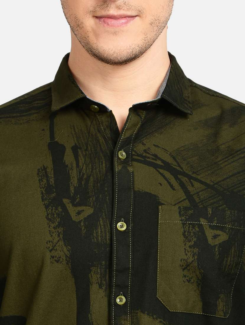 olive green printed casual shirt - 17997826 - Standard Image - 4