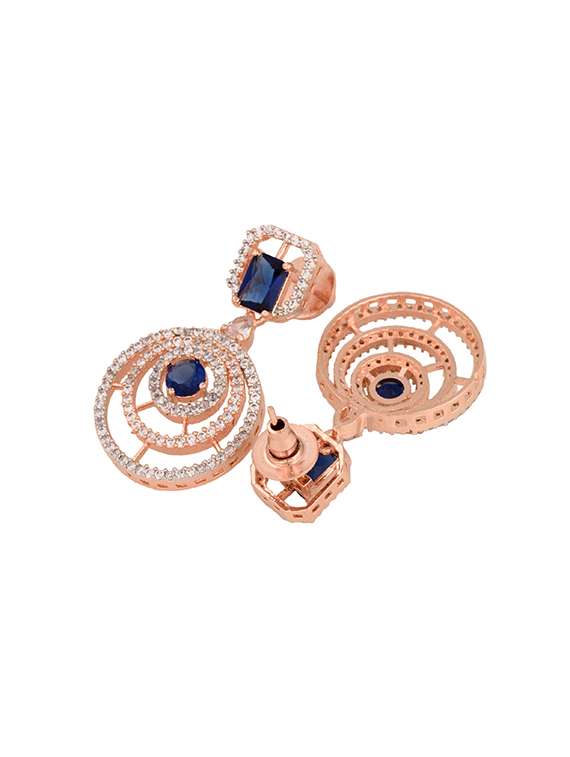rose gold plated blue studded drop earrings
