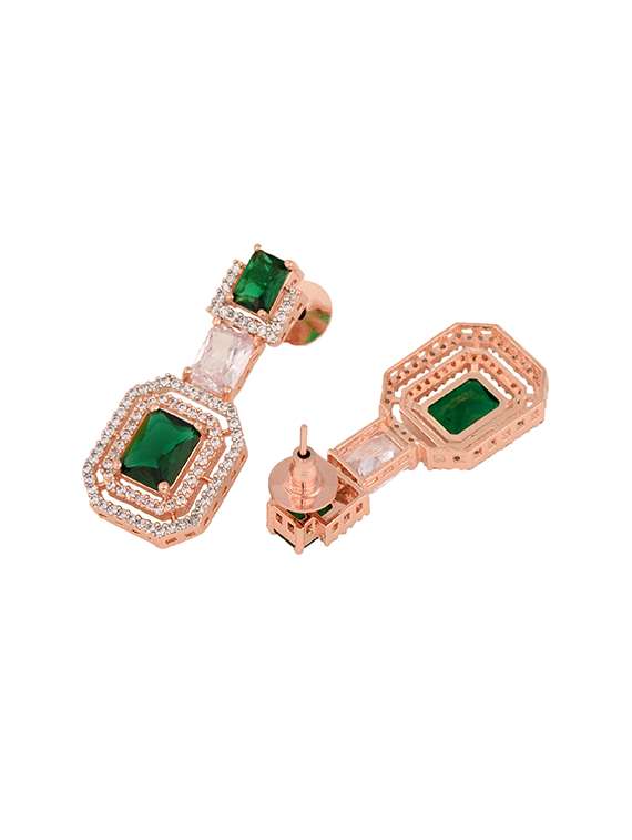 rose gold plated green drop statement earrings