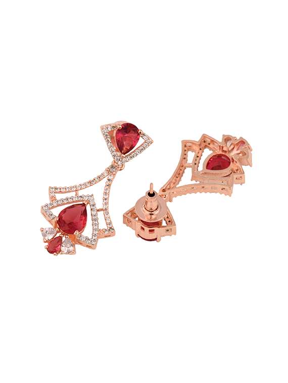 rose gold plated red ruby quirky drop earrings