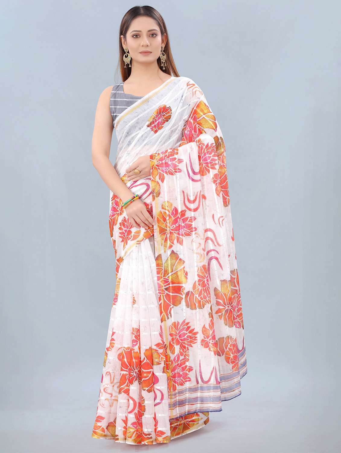 floral print woven saree with blouse