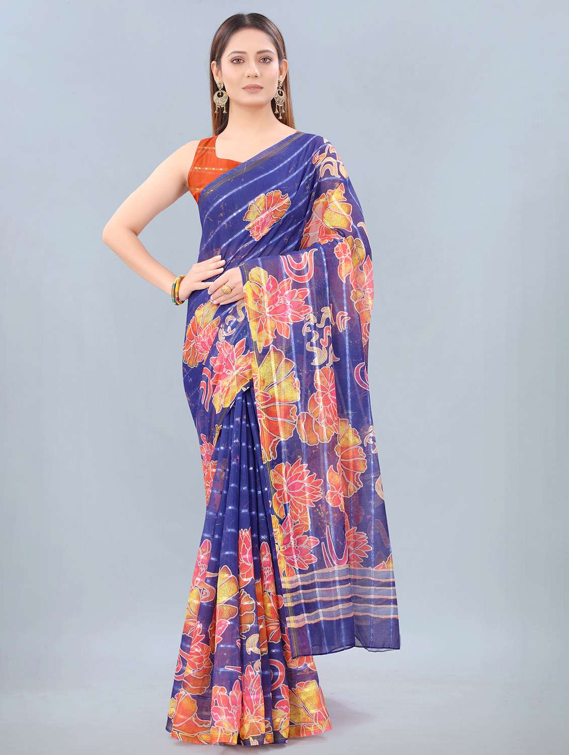 floral print woven saree with blouse