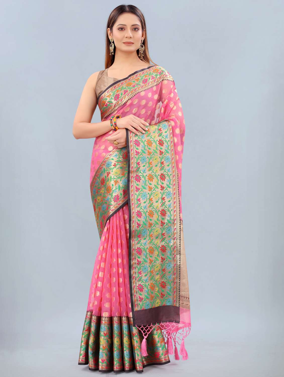 Women's Self Design Pink Colored Saree With Blouse