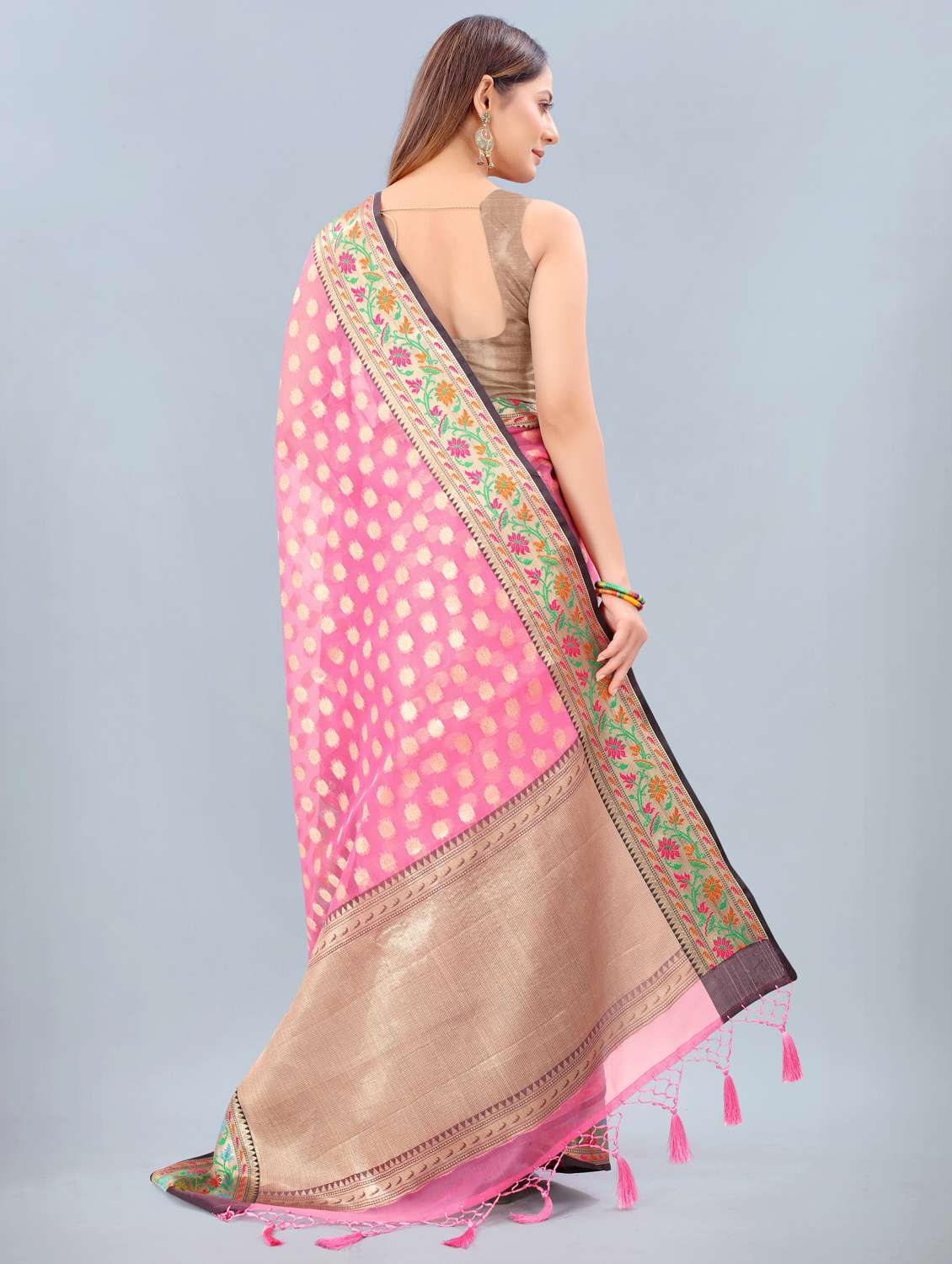 Women's Self Design Pink Colored Saree With Blouse