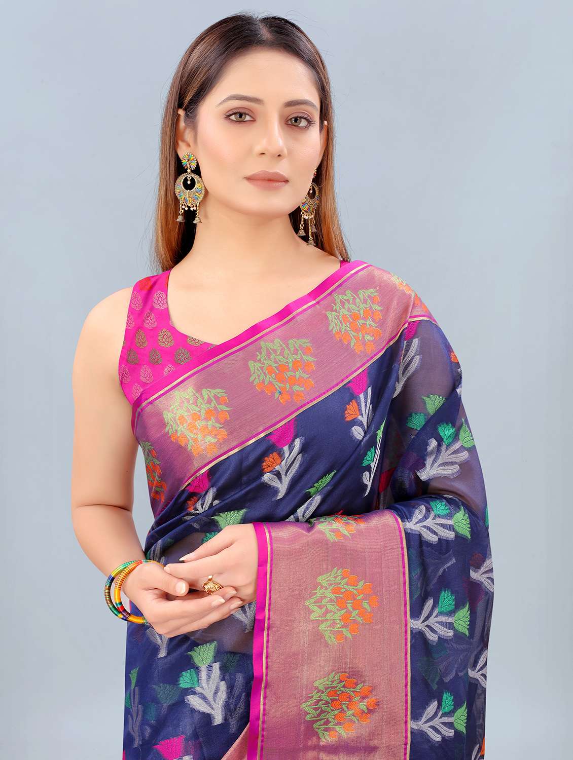 Zari Work Woven Saree With Blouse