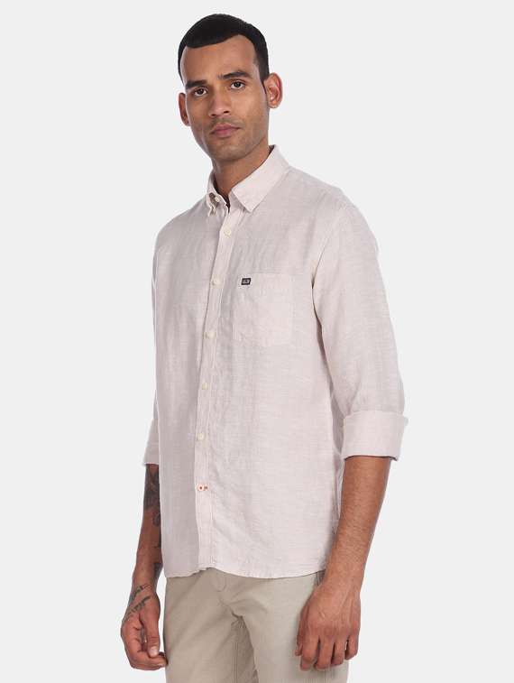 beige solid linen casual shirt