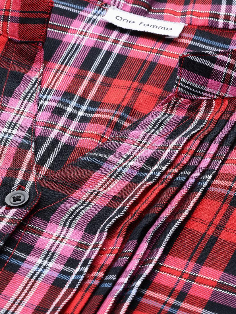 mandarin neck checkered tunic - 18000058 - Standard Image - 4