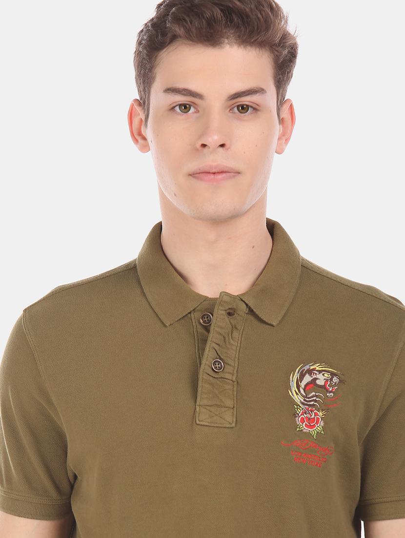 olive green solid polo t-shirt - 18001058 - Standard Image - 4