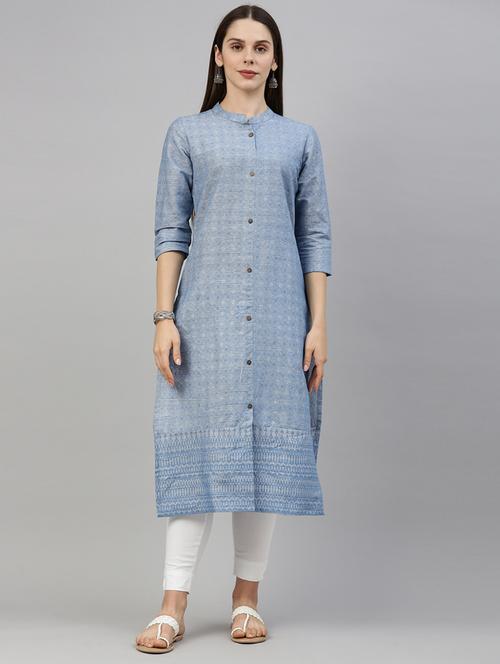 women printed three quarter sleeve straight kurta - 18002826 - Standard Image - 0